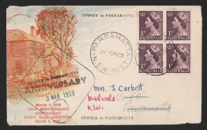 1947-70 Selection with Private Producer incl. Haslem FDC 1951 with KGVI 3d green pair, Collingridge Rivett 1958 (Mar.3) Sydney to Parramatta Anniversary numbered "65" of 70 issued, Malecki 1963 for Poland Millennium with 2/3d Watttle, 1953 ALFIL (Spain) T