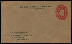 COMMONWEALTH OF AUSTRALIA: Postal Stationery: 1930-33 2d Red Oval Embossed for State Superannuation Board BW:EO19, fine unused, Cat.$400.