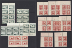COMMONWEALTH OF AUSTRALIA: Other Pre-Decimals: 1929-32 Mint Selection with 1929 3d Airmail Type A imprint block of 4, 1929 WA Centenary imprint block of 6 MUH, 1930 1½d Sturt Plates 1 to 8 corner blocks of 4 MUH, 1932 3d Bridge Plates 1 to 4 corner blocks of 4 */**, plus various other multiples, condition a tad variable, Cat. $1000+.