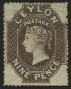 CEYLON: 1861-64 (SG.25) Wmk Large Star 9d purple-brown Intermediate Perf 14 to 15&frac12;, very lightly cancelled, Cat.&pound;250. Sismondo Certificate (2005).