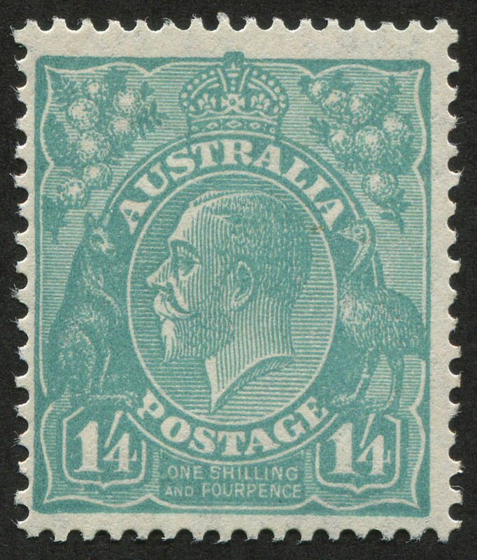 COMMONWEALTH OF AUSTRALIA: KGV Heads - CofA Watermark: 1/4d Greenish-Blue, MUH, BW:131 - Cat. $375.