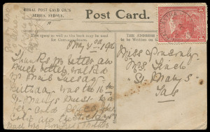 TASMANIA - Postmarks: Central Castra: complete 'CENTRAL CASTRA/MY31/06' datestamp just tying 1d Pictorial to PPC addressed to St Mary's, Rated RR+, however significantly scarcer on cover.