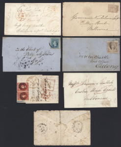 AUSTRALIAN COLONIES & STATES - General & Miscellaneous Lots: 1850s-1900s postal history with Victoria 1852 Geelong-Melbourne with 2d Half-Length,1854 stampless with 'PAID AT/GEELONG' handstamp, 1856 Geelong-Buninyong with 1d & 3d Half-Lengths & oval arrival backstamp (Rated 3R),1900 PPC "Life on the Goldfields" to Gemany with 1½d apple-green, NSW 1856 with imperf 2d Diadem, 1860 with 6d Large Diadem, SA 1890 registered with 6d Perf.10, Tasmania 1855 inwards stampless cover from Ireland