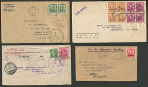 1920-63 covers with 1920 to Sweden with double-circle 'P.C./N.Z.' civil censor handstamp, 1939 printed matter to France with KGVI ½d pair, taxed, Centennial Exhibition label on reverse, 1944 Pim & Co (stamp dealer) censored printed matter rate to USA with