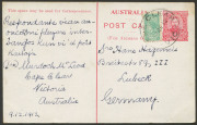 COMMONWEALTH OF AUSTRALIA: Postal Stationery: 1911 Scenic Views of Victoria Setting 1 ("P" of "POST" 5mm from dividing line) 1d carmine-red view "Gold Dredging, Victoria" BW:P21(10), uprated with &frac12;d Bantam in 1912 (Dec.12) for transit from CAPE CLEAR (Vic