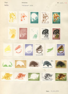 PAPUA NEW GUINEA: PROOFS: 1971 (SG.195-199) Marsupials (Fauna Conservation): complete set of Couvoisiers' original colour separations and completed designs, all are imperforate and affixed to the official Archival album page [numbered 48]. Superb and UNI