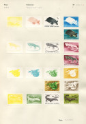 PAPUA NEW GUINEA: PROOFS: 1972 (SG.216-219) Reptiles & Turtles (Fauna Conservation): complete set of Couvoisiers' original colour separations and completed designs, all are imperforate and affixed to the official Archival album page [numbered 1223/2]. Su