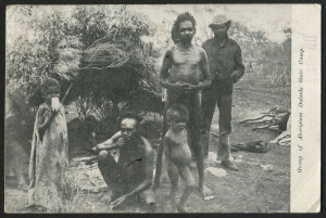 WESTERN AUSTRALIA - Postal History: 1908 (?) Esperanto Series PPC to Germany showing black & white image of "Group of Aborigines Outside their Camp" with 1d & ½d adhesives tied by FREMANTLE datestamps, corner creases, fine overall.