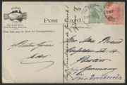 WESTERN AUSTRALIA - Postal History: 1908 (?) Esperanto Series PPC to Germany showing black & white image of "Group of Aborigines Outside their Camp" with 1d & ½d adhesives tied by FREMANTLE datestamps, corner creases, fine overall. - 2