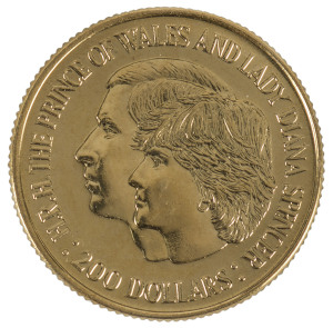 Coins - Australia: Gold: TWO HUNDRED DOLLARS: 1981 Charles & Diana Wedding, in original plastic folder of issue, Unc.