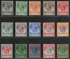 Malaya - Straits Settlements: Malaya - Straits Settlements: 1936-37 (SG.260-74) 1c - $5 KGV definitives set, complete (15) MLH/MUH. Cat.£200.