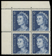 COMMONWEALTH OF AUSTRALIA: Decimal Issues: 1967 (SG.386c) 5c Blue QE2, upper left corner block (4) with EXCEPTIONALLY STRONG OFFSET to all units, MUH BW:444c - $300+. - 2