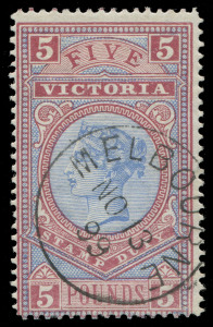 VICTORIA: VICTORIA: 1886-96 (SG.324) &pound;5 Pale Blue & Maroon, superb CTO example with fine "MELBOURNE NO 13/99" cds.