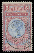 VICTORIA: VICTORIA: 1886-96 (SG.324) &pound;5 Pale Blue & Maroon, superb CTO example with fine "MELBOURNE NO 13/99" cds.