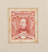 COMMONWEALTH OF AUSTRALIA: Other Pre-Decimals: 1930 Sturt Die Proof with blank value tablet in the issued colour for the 1½d on wove paper BW #139DP(1) recessed in a thick card mount (83x90mm), label with printed 'DESIGNED DRAWN and ENGRAVED/at the/COMMON - 2