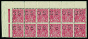 COMMONWEALTH OF AUSTRALIA: KGV Heads - Single Watermark: 1d Brownish Red Rough Paper punctured 'OS' G75, BW:72Nbb marginal block of 12 [L1-6/7-12] from Plate 3, Strong Compartment Lines especially at the left & top of all six upper units, stamps unmounte