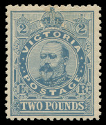 VICTORIA: 1905-13 (SG.445) Wmk Crown/A Perf.11 KEVII £2 dull blue, light hinge-related gum thins at top, fresh mint. Cat.£1300.