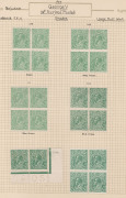 COMMONWEALTH OF AUSTRALIA: KGV Heads - Large Multiple Watermark: &frac12;d Green: A fine study on annotated pages including singles, blocks & pair, examples with Watermark Inverted and Plate varieties (some noted as per BW) with shades, positional pieces, etc. i