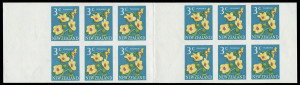 NEW ZEALAND: NEW ZEALAND: Booklet Sheet Plate Proofs: 1967 3c Paurangi, Imperforate proofs in issued colours on gummed watermarked paper: 2 panes of 6 with gutter between & wide uncut margin at sides. Ex De La Rue Archives - only one sheet of 24 panes in private hands and 1 of only 3 in this format. Superb MUH.