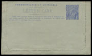 COMMONWEALTH OF AUSTRALIA: Postal Stationery: 1914 Sideface 1d, perf.12&frac12; on grey surfaced card, ACSC: LC18 "BUFFALO GORGE, VIC." in grey-blue, Unused. Cat.$200.