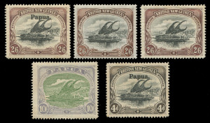 PAPUA: PAPUA: 1901-41 collection on album pages with many items present in Mint & Used condition. Noted several good 2/6 Lakatois, a number of annotated varieties and plate flaws, some useful postmarks, a few multiples, etc. Condition is mixed, as would be expected, but the vendor's calculation of £6,000+ catalogue value looks largely accurate. (300+).
