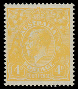 COMMONWEALTH OF AUSTRALIA: KGV Heads - Single Watermark: 4d Lemon-Yellow, well centred, MUH.