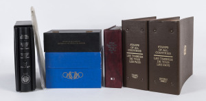 REST OF THE WORLD - General & Miscellaneous Lots: REST OF THE WORLD - General & Miscellaneous Lots: Large carton containing various highly packaged collections, each representing a triumph of presentation over content, including The 1984 International Olympic Committee Official First Day Cover Collection boxed set; The Stamps of All Countries FDC collection in 2 large albums; The Story of the Penny Black and its Contemporaries; Mint Souvenir Sheets of the World, etc.