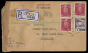 MALAYA - Postal History: MALAYA - Postal History: JAPANESE OCCUPATION: Group of commercial covers comprising a registered cover from Ipoh, 2 items from Malacca and one locally used in Paneang. Various adhesives, censor chops and other markings. (4).