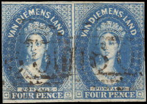 1855 (SG.14,15,18) 1d Carmine, 2d Deep Green & 4d Blue Chalons with Large Star wmk.; fine full margined pairs (1d touching two sides). A desirable group. Cat.&pound;2840. (6).