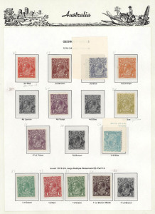 COMMONWEALTH OF AUSTRALIA: General & Miscellaneous: 1913-78 Collection in Seven Seas Hingeless album, only a few Kangaroos but a good range of KGV heads to 1/4 incl. some OS, perf.OS commems & 3d Airs, good 1930s commems (excl. Bridges), KGVI 3d blues, Arms set to £1, 5/- Cattle (both papers), 4/- - £2 Navigators set of 8, 1960 5d Northern Territory misplaced perfs blk.4, extensive decimal period incl. booklet panes, booklets, sheetlets, perf. varieties incl. $1 Navigator, etc. A good lot. (100s