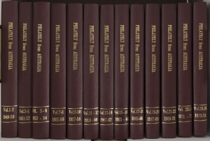 COMMONWEALTH OF AUSTRALIA: Philatelic Literature & Accessories: Australia: 'Philately from Australia' Vol 1-2 (1949-50) to Vol 49 (1997) complete run of hardbound issues, as new; also unbound complete 2000-10 issues, plus single 1998 issue & two 1999 issues and 1949-58, 1959-68 & 1969-78 Cumulative Indexes by Chisholm.