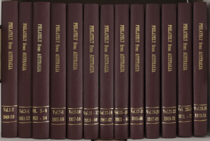 COMMONWEALTH OF AUSTRALIA: Philatelic Literature & Accessories: Australia: 'Philately from Australia' Vol 1-2 (1949-50) to Vol 49 (1997) complete run of hardbound issues, as new; also unbound complete 2000-10 issues, plus single 1998 issue & two 1999 issu