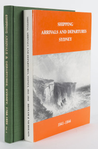 COMMONWEALTH OF AUSTRALIA: Philatelic Literature & Accessories: NSW: 'Shipping Arrivals & Departures: Sydney 1788-1825' by Cumpston (1977) hardbound; also 'Shipping Arrivals & Departures: Sydney 1841-44 by Broxam & Nicholson (1988) softbound. Non-philatelic, however important references.