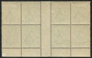 COMMONWEALTH OF AUSTRALIA: KGV Heads - Single Watermark: 1d Green WATERMARK INVERTED Plate 3 Mullett Imprint block of 8 with varieties "Notched N.E.Corner" [V/59] & "White flaw in right frame opposite emu's feet" [VI/55], fine MLH, BW:77a(3)zb - $875 (as - 2