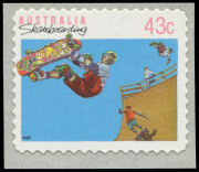 COMMONWEALTH OF AUSTRALIA: Decimal Issues: 1989-91 Non-Olympic Sports 43c Skateboarding (SG.1260a) from the Fifth Printing (Four Koalas on the Reverse) with the Blue Printing (Background & Details) Almost Entirely Omitted [BW:1383Ec], superb condition, Ca - 2