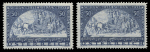 AUSTRIA: 1933 50gr "WIPA" Exhibition, singles on Ordinary & Granite paper, (2) MVLH. (Mi.555-56).