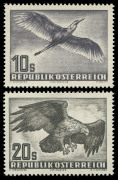 AUSTRIA: 1950-53 (Mi.955-56, 968 & 984-87) 60g - 20s Bird Airmails set, complete (7), superb MUH.&nbsp; - 2