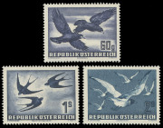 AUSTRIA: 1950-53 (Mi.955-56, 968 & 984-87) 60g - 20s Bird Airmails set, complete (7), superb MUH.&nbsp; - 3