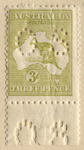COMMONWEALTH OF AUSTRALIA: General & Miscellaneous: 1913-1970s array with (1) collection in sketch book with Roos Third Wmk 3d Die II perf 'OS' (crease, Cat $600 with Doubling of 'OS' perfin on the marginal tab), 6d chestnut Die IIB perf 'OS', 5/- Perf 'T', 10/- perf 'OS' postally used, KGV Heads to 1/4d including SMult P14 1½d Mullett imprint strip of 3 and Ash imprint, with Kookaburra M/S MUH, ANZAC set mint & 1/- pair used; (2) 1950-70s accumulation in stockbook