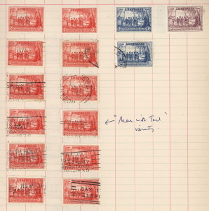 REST OF THE WORLD - General & Miscellaneous Lots: 1860s-1950s World Collection mostly used in ledger with Australia 1902-04 1/- Due mint (Cat £80), Roos to 5/-, Silver Jubilee sets (2), mint Macarthur, Anzac & AIF sets (mint), plus 2d NSW Anniv 2d "Man with Tail "used, 1950s-60s mint blocks of 4 including 5/- Cattle, plus some Colonies, GB with QV & KEVII to 5/-, KGV Seahorses Re-engraved 2/6d (pair) to 10/-, Canada with 1946 Peace 50c block of 4 & $1 block of 6