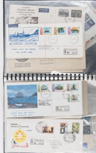 REST OF THE WORLD - General & Miscellaneous Lots: Cover accumulation with GB 1950s-90s FDCs in three albums including 1972 Wedgwood with ½d Machin phosphor sideband at left, Machins to £1, regionals, etc; also 1980s Suadi Arabia covers to Australia x10 with some attractive frankings, Australia 1960s-80s FDCs, plus AAT $1 Mock Sun on Mawson registered FDC, PNG 1/7d Cattle x2 & 2/5d x2 on FDCs with other values, others from Norfolk Is & NZ; condition variable but mostly fine. (100s)