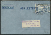 COMMONWEALTH OF AUSTRALIA: Postal Stationery: 1951 use of Territories Formular Aerogramme in New Hebrides BW.FA1E with English 30c Gold Currency tied by "NEW HEBRIDES/3DEC51/VILA" datestamp, addressed to Scotland.