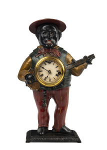 BRADLEY & HUBBARD "Sambo" American novelty blinking eye shelf clock, painted cast iron, circa 1865, 40cm high