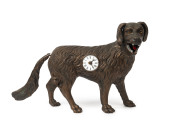 GUSTAV BECKER novelty dog clock, bronzed metal case with wagging tail and tonge pendulum, circa 1883, crown stamp marked "G.B.", serial number 449347, rare. 32cm long