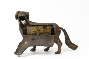 GUSTAV BECKER novelty dog clock, bronzed metal case with wagging tail and tonge pendulum, circa 1883, crown stamp marked "G.B.", serial number 449347, rare. 32cm long - 2