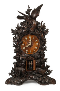 EMILIAN WEHRLE spectacular Black Forest Drum Trumpeter shelf clock with 3 horns, circa 1865, 90cm high