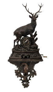 BLACK FOREST musical stag clock with eagle bracket, time and strike with music on the hour, 19th century, ​with eight long play airs. an impressive piece standing and imposing 196cm high