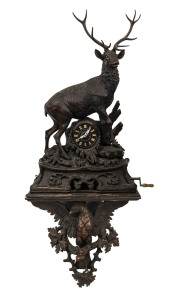 BLACK FOREST musical stag clock with eagle bracket, time and strike with music on the hour, 19th century, with eight long play airs. an impressive piece standing and imposing 196cm high