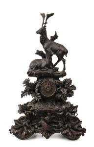 BLACK FOREST musical shelf clock with carved deer and pheasants, late 19th century, ​86cm high