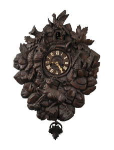 BLACK FOREST cuckoo wall clock with twin train fusee movement, 19th century, 65cm high